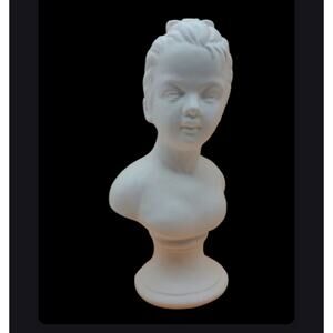 Off White Bust Statue Young Girl Molded Sculpture Ceramic Vintage Bisque Figure